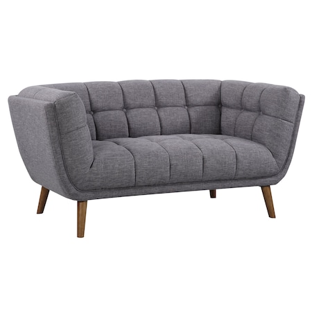 Armen Living Phantom Mid-Century Modern Loveseat in Dark Gray Linen and Walnut Legs LCPH2DG